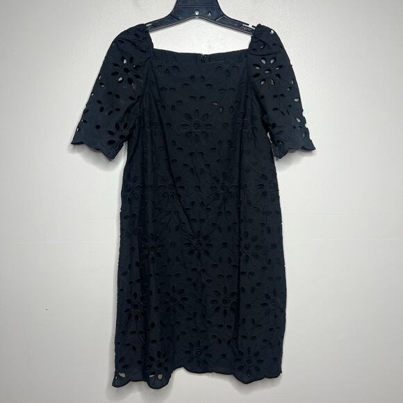 NEW Ann Taylor Black Eyelet Square Neck Sift Dress Short Sleeve Scalloped Hem 2 - Picture 1 of 10